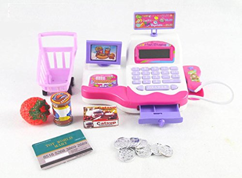 Kanzd Children Pretend Toy Shopping Electronic Cash Register Realistic Actions & Sound (Pink)
