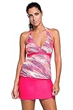 Womens Swimsuit Halter Tankini Top and Skort Bottom Set bathing suits Rose Red Medium
