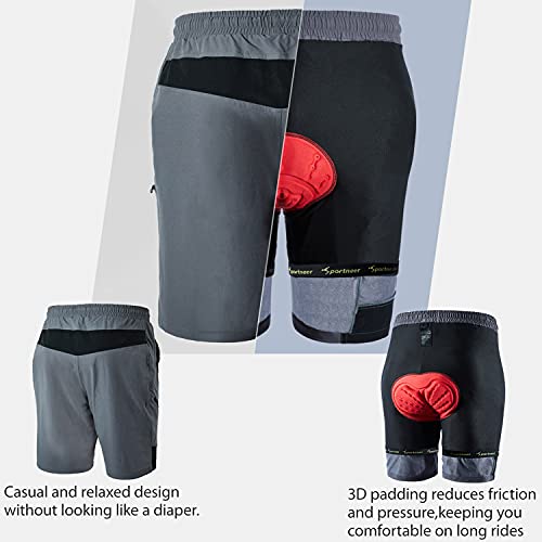 Sportneer Mens Mountain Bike Shorts 3D Padding MTB Cycling Shorts for Men with Liner and Loose