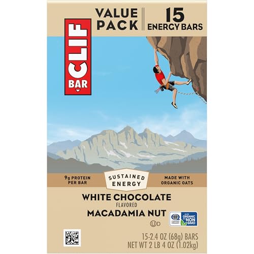 CLIF BAR – ENERGY PROTEIN BARS – WHITE CHOCOLATE MACADAMIA NUT – MADE WITH ORGANIC OATS – ENERGY BARS – NON-GMO – (15 PACK)
