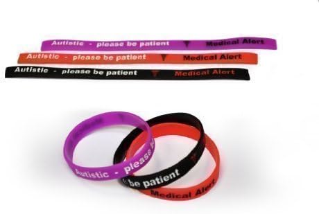 AUTISTIC please be patient WRISTBAND (1 X BLACK) 3 TONE BRACELET AUTISM Medical Alert ID New – 100% Silicone id card Emergency identity rubber permanent ink Debossed bands