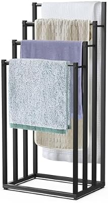 ® Toallero de Pie de 4 Niveles Toallero Escalera con 4 Barras para Colgar Toallas Toallero Múltiple Marco de Metal 45x33x101cm Soporte y Estante de Secado de Toalla para Baño Aseo Lavadero Negro