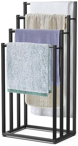 ® Toallero de Pie de 4 Niveles Toallero Escalera con 4 Barras para Colgar Toallas Toallero Múltiple Marco de Metal 45x33x101cm Soporte y Estante de Secado de Toalla para Baño Aseo Lavadero Negro