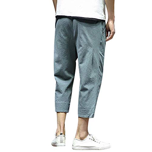 Allywit Men's Loose Fit Elastic Waist Patchwork Shorts Harem Capri Pants Lounge Linen Harem Pants Big and Tall Green