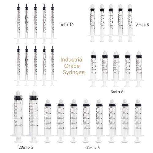 BSTEAN 30 Pack - 1ml, 3ml, 5ml,10ml, 20ml Syringes with 14ga, 16ga,18ga, 20ga, 22ga and 25ga Blunt Tip Needles and Caps for Refilling and Measuring Liquids, Vape, Oil or Glue Applicator
