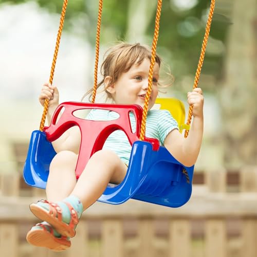 WEAGP Columpio 3 en 1 para Niños, Columpio para Niños con Cuerdas Altura Ajustables, Asiento Antivuelco, Columpio Desmontable para Niños para Patio de Juegos Interior y Exterior