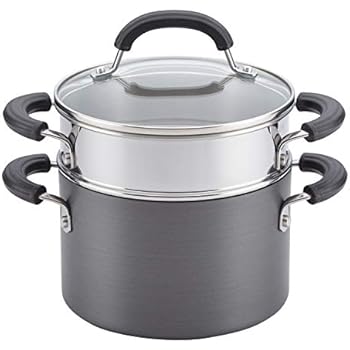 Circulon 84207 Promotional Hard Anodized Nonstick Sauce Pan/ Saucepan with Steamer Insert, 3 Quart, Gray