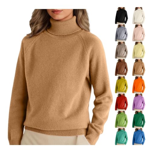 Autumn Sweaters Women, Jumpers for Women UK Long Sleeve Comfy Half Turtleneck Knitted Sweaters Classic Lightweight Elegant Pullover M Coffee
