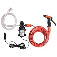 Portable Electric Car Washer Pump Set 12V 80W MAX 130 PSI with Adjustable Spray Nozzle and Quick Release Adaptor for Auto, Marine, Pet, Window, Gardening and Camping AT036