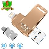 USB Flash Drive Photo Stick for iPhone Flash Drive for iPhone PhotoStick Mobile for iPhone USB Flash Drive Android Backup Drive OTG Smart Phone Memory Stick Storage iPAD USB 3.0 WIVIC 128GB Gold