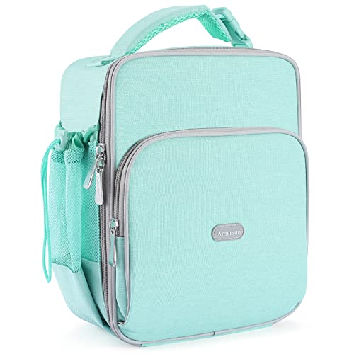 Amersun Kids Lunch Box with 8MM Insulated sponge & Water Bottle Holder, Keep Food Warm Cold School Lunch Bag for Kids Teen Girls Boys, Lunch Tote Bag for Children, Light Blue