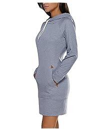 BUIBIU Vestido de mangas largas, con capucha, de algodón, al cuerpo, con bolsillo, largo hasta debajo de la rodilla, tallas de P a 3XG.