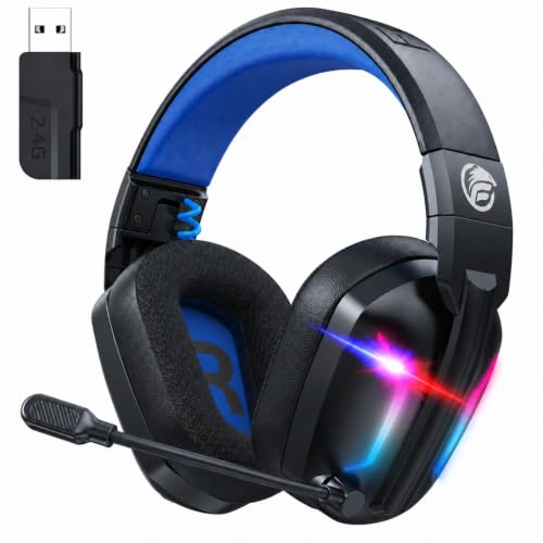 Fachixy Wireless Gaming Headset with Microphone for PS5, PS4, PC, Switch, Mac and Laptop, 2.4GHz Low Latency USB & Bluetooth, Foldable with LED Light, Surround Sound and 80 Hours Battery Life