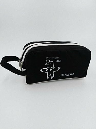 KUANAN Waterproof Cute Double Zipper Hand Carry Pencil Case Pouch Purse Makeup Bag Storage for Boys and Girls Pupils Large Capacity Canvas Stationery Bag