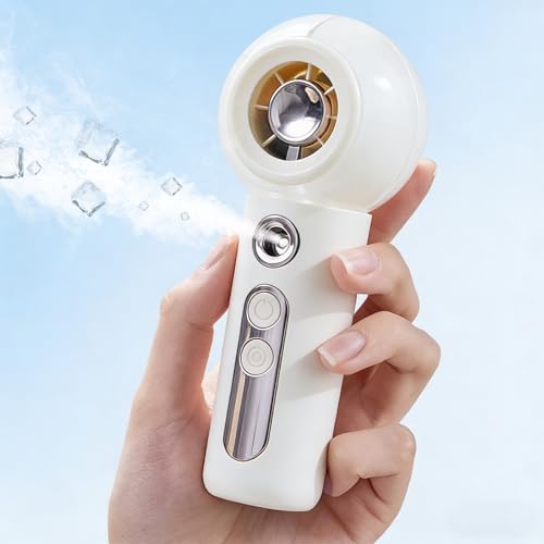 Gemmac Portable USB Misting Fan, Mini Handheld Handheld Fan Battery Operated with Sprayer, 2000mAh Rechargeable Fan 4 Speed, Travel Accessories for Office Makeup - White