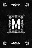 Scandinavian Design Floral Monogram Daily Journal Notebook - Letter M: Decorative Letter on Black Le by