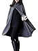 Clothink Women Solid Wool Hooded Split Front Poncho Cape