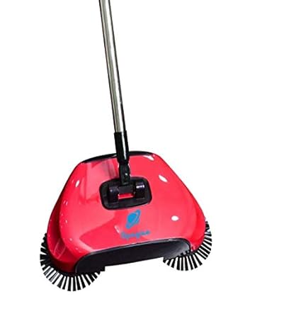 SPAZIES, Automatic Hand Push Sweeper Machine 360-Degree Built-in Rotating Brushes Automatic Sweeping, Dustpan and Trash Bin 3 in 1 Floor Cleaning System