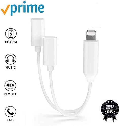 Headphone Adapter for iPhone 7 Adaptor AUX Audio Jack Charge Adapter [Audio+Charge+Call+Volume Control ] Dual Earphone Cable Converter Compatible for iPhone 7/7 Plus/X/XS Support All iOS Systems