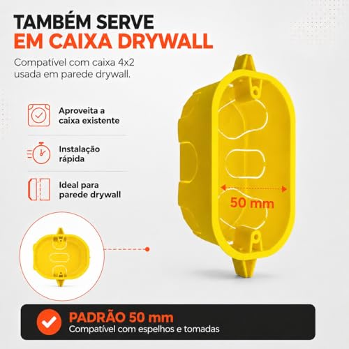 Reparo Salva Caixinha Tomada 4x2, Kit com 10 Peças, Suporte Metálico, Instalação Rápida, Compatível com Padrão 50mm, Inclui Parafusos e Chave