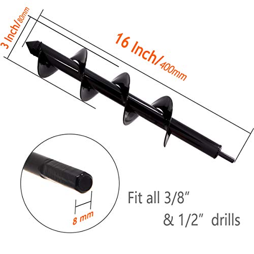 Koopi Auger Drill Bit, Garden Plant Flower Bulb Auger 3" x 16" Rapid Planter with Hex Shank for Drill, Post Hole Digger with Bonus Garden Genie Gloves ï¼ˆAdvanced Bladeï¼‰