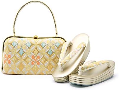 草履バッグセット 金色 白 花唐草 七宝繋ぎ 三枚芯 岩佐謹製 正絹 西陣