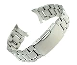 RECHERE 24mm Stainless Steel Bracelet Watch Band Strap Curved End Solid Links Color Silver