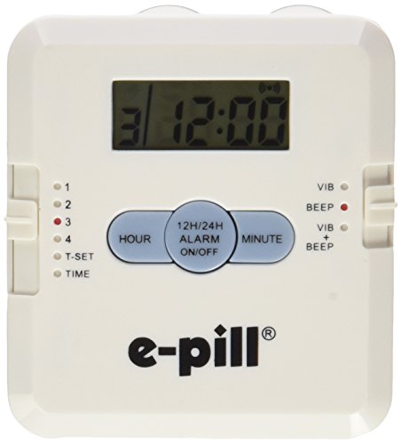 e-Pill 4 Alarm Pocket Pill Organizer and Medicine Pillbox with Pill Reminder - Vibrates and/or Beeps - Fits in Shirt Pocket
