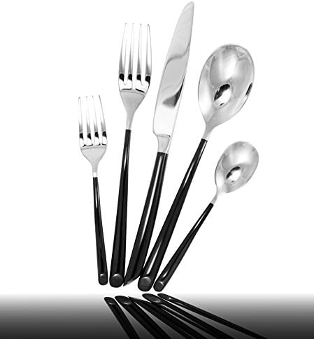 Forged Black Handle Stainless Steel Flatware Set 20 Pieces – Service for 4 – 60% Hand Made Cutlery Set – Titanium PVD Plated – Heavy Weight – Anti Rust,Anti Corrosion,Bend Proof