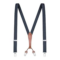 Buyless Fashion Men Suspenders Elastic Adjustable 48" in Leather Y Shape 1 inch - 5118-Denim-Blue