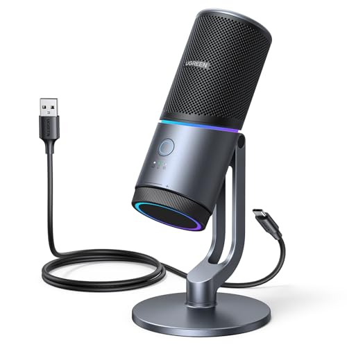 UGREEN USB Microphone mit RGB Licht, Rauschunterdrückung, 24bit/96kHz