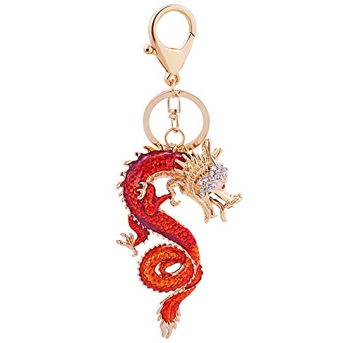 YeBon Chinese Style Dragon Keychain Rhinestone Pendant Key Chain Keyring for Car Handbag Charm Creative Gift…