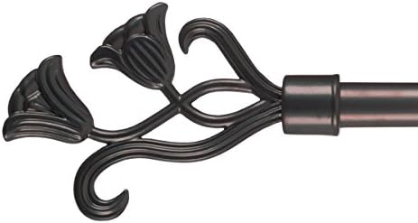 Bedford Home Curtain Rod with Mounting Hardware and Decorative Floral Finials for Home Décor in Bedroom, Living Room, and Kitchen 66"-144" Bronze