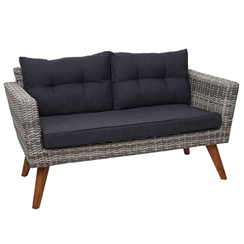 Mendler Poly-Rattan Garnitur HWC-E93, Garten-/Lounge-Set, Spun Poly halbrundes Rattan Akazie Holz FSC grau Kissen… – Bild 2