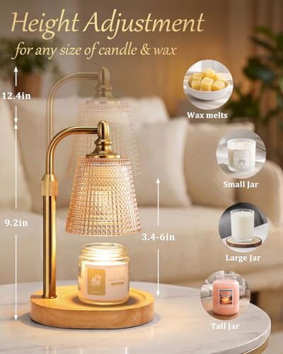 Hong-in Candle Warmer Lamp with Timer Dimmer, Birthday Gifts for Women, House Warming Gifts for New Home, Vintage Room Decor, Adjustable Height Candle Lamp, Wax Warmer for Scented Jar Candles