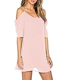 Angelady Women Sexy Cut Out Cold Shoulder Adjustable Spaghetti Straps Dress Top,Pink,Medium