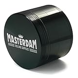 Masterdam Grinders Premium Large 2.5 Inch Herb Grinder with Pollen Catcher - 4 Piece Black Aluminum 