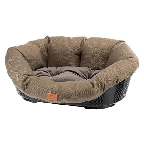 Ferplast Panier Chien et Chat avec Coussin en Coton Lavable, Lit pour Chien et Chat Rembourré, Corbeille en Plastique, Fond Perforé, Antidérapant, 73 x 55 x h 27 cm, Marron Tweed