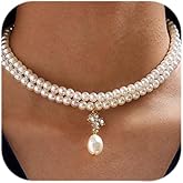 Octwine Dainty Boho Simple Chunky Rhinestones Pearls Short Cross Choker Necklace Chain Multilayer Choker Pearls Cross Pendant Necklaces Prom Party for Women 2 Tier