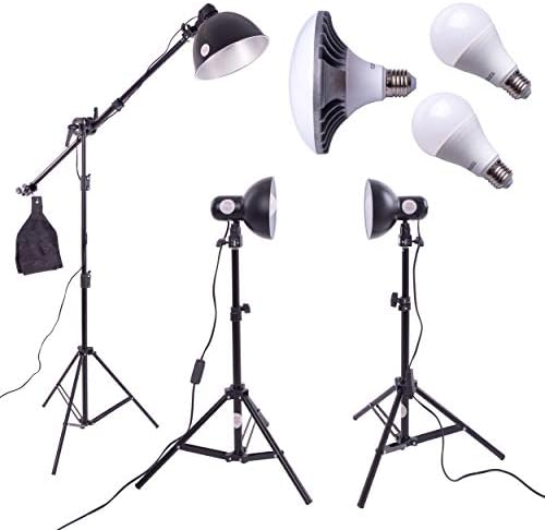 PhotoGeeks 3 x LED Photography Lighting Kit | 25w&50w LED White Daylight Bulbs