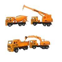 Playee Play Vehicles, Friction Powered Trucks Push and Go Construction Vehicles Car Toys - Excavator, Cement Mixer, Dump Truck, Crane - Engineering Vehicles for Age 3 Years and Up Boys and Girls