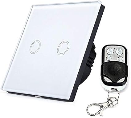 2 Interruptor de la cuadrilla 1 Camino Panel de Vidrio Templado de Interruptor de Pared Light Touch Smart Home con RF433 Mando a Distancia CA 110V 240V Negro Huangchuxin Color White