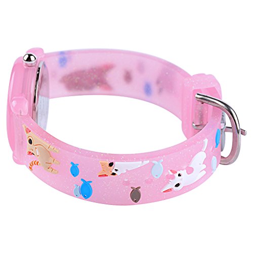 Venhoo Kids Watches Cartoon Waterproof Silicone Children Wristwatches Time Teacher Gifts for Boys Girls (Pink Cat Finish)