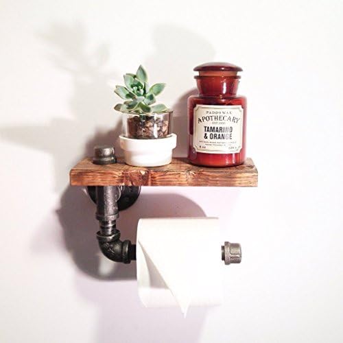Industrial steampunk wood bathroom shelf toilet paper holder