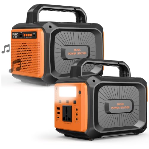 Banco de Energía Portátil con Iluminación LED y Reproductor de Música | Bateria de Emergencia para Casa, Cargador Multipuerto-3 DC, 1PD 2 USB y 1 AC, Estacion de Energia para Exteriores Campamento