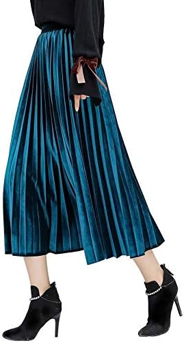 blue velvet pleated skirt