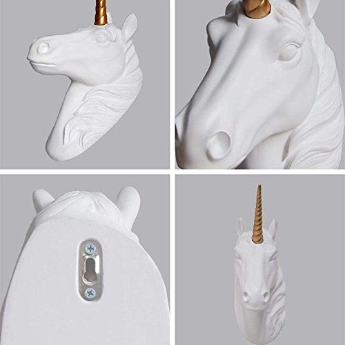 Unicorn Head Wall Mount White Unicorn Head Sculpture With Gold Horn Faux Resin Animal Head Wall