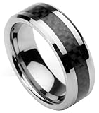 Men's Tungsten Ring/ Wedding Band with Carbon Fiber Inlay, Sizes 7 - 12 by Men's Collections (rg4)