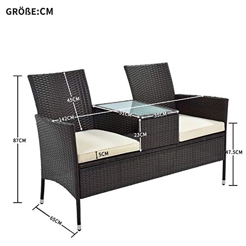 无 Mit Tisch 2 Sitzer Loveseat inkl. 5cm Auflagen, 3 mm mattschwarze elektrophoretische Sprühfarbe, Leichter Stahl… – Bild 3