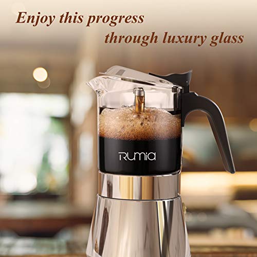 Rumia Moka Pot Stovetop Espresso Maker, Crystal Glass & Stainless Steel